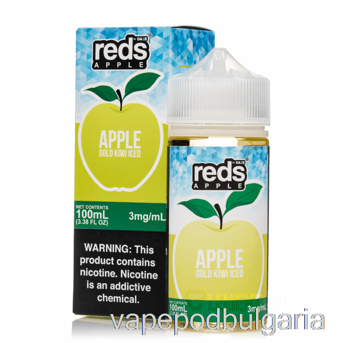 Vape 10000 Дръпки Iced Gold Kiwi - Reds Apple E-juice - 7 Daze - 100ml 0mg